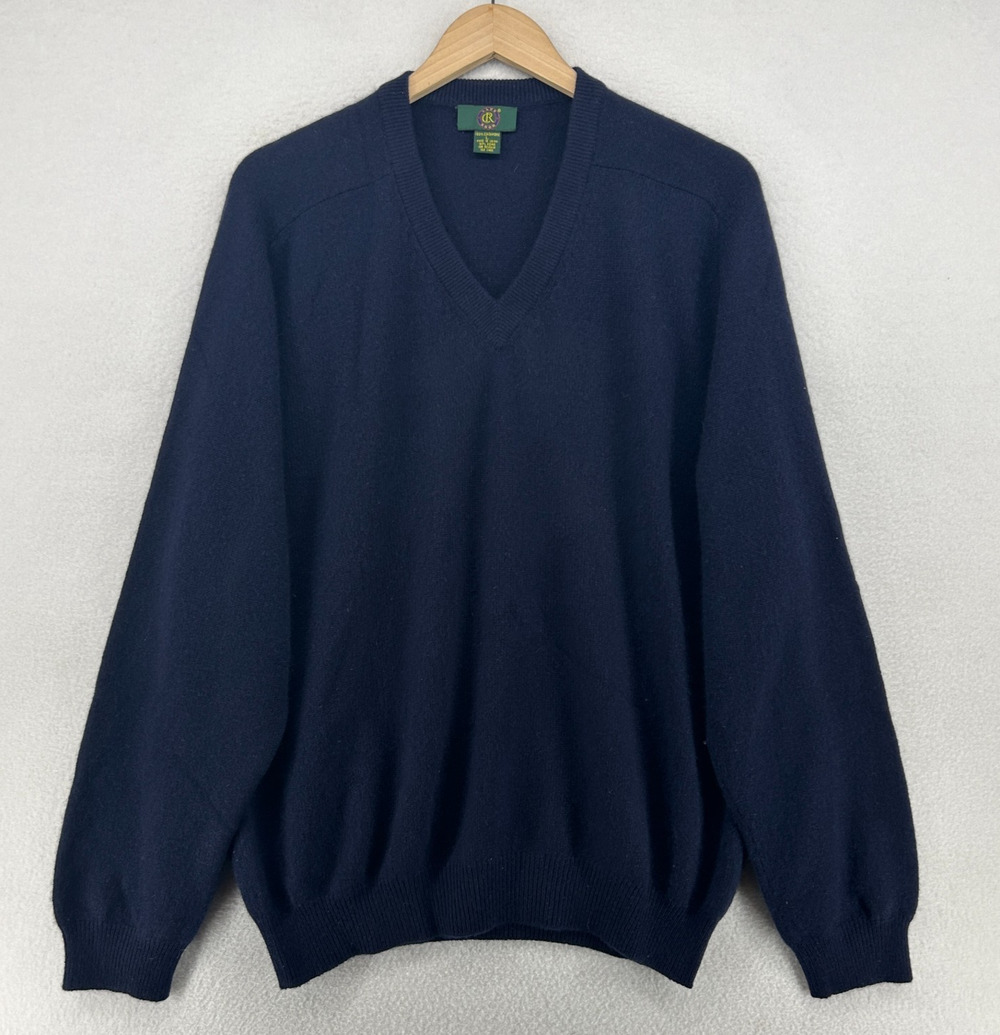 CLUB ROOM Sweater Mens L 100% Cashmere Jumper V-Neck Long Sleeve Pullover Blue